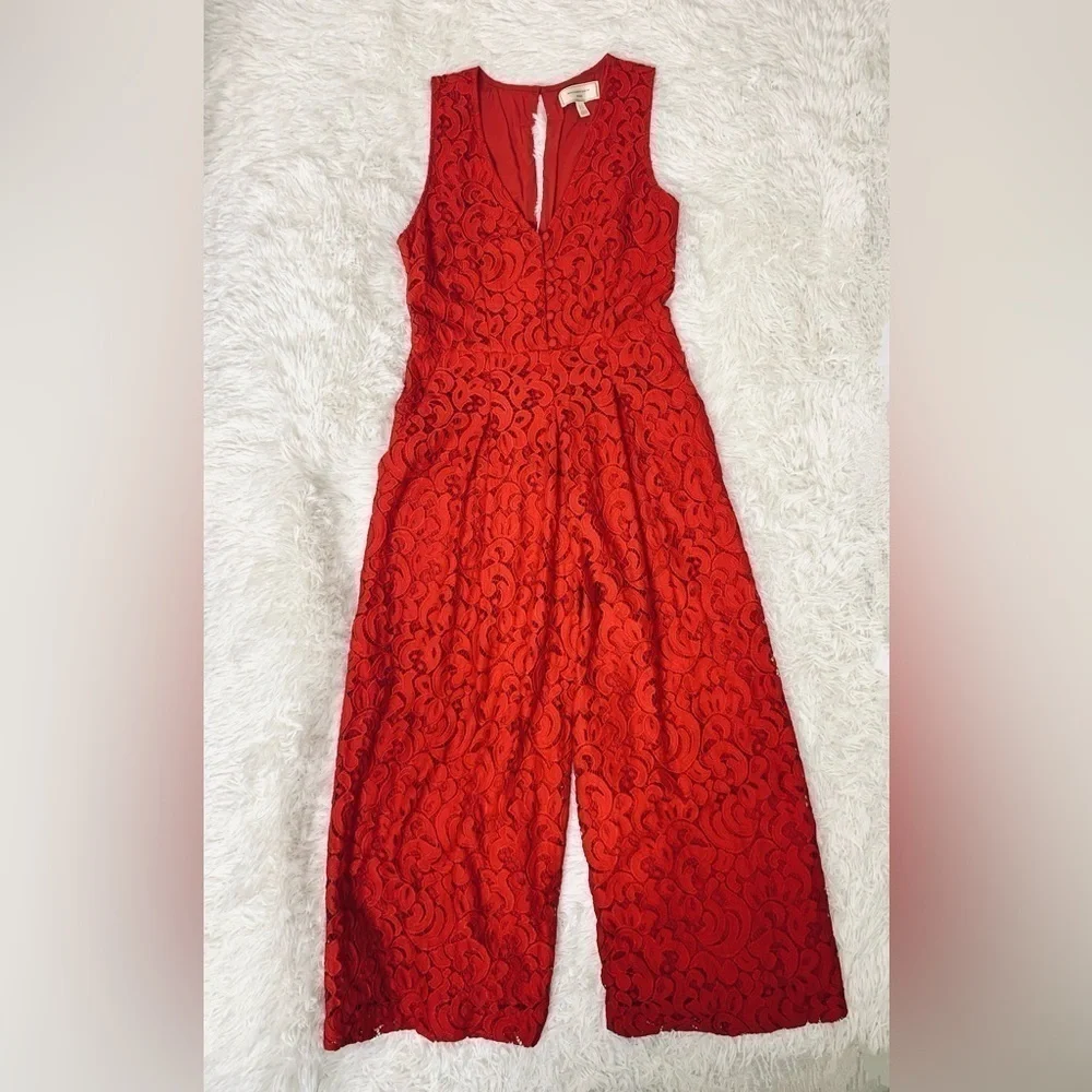 Anthropologie Jumpsuit pockets Jaeda Lace Wide-Leg Moulinette Soeurs Red size 2 - Picture 15 of 16